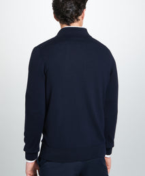 Navy Merino Wool Long Sleeve Polo Shirt