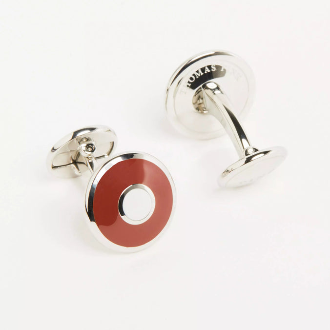 Red Silver Finish Enamel Target Cufflinks