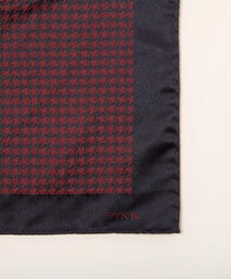 Navy Blue & Red Houndstooth Woven Silk Pocket Square
