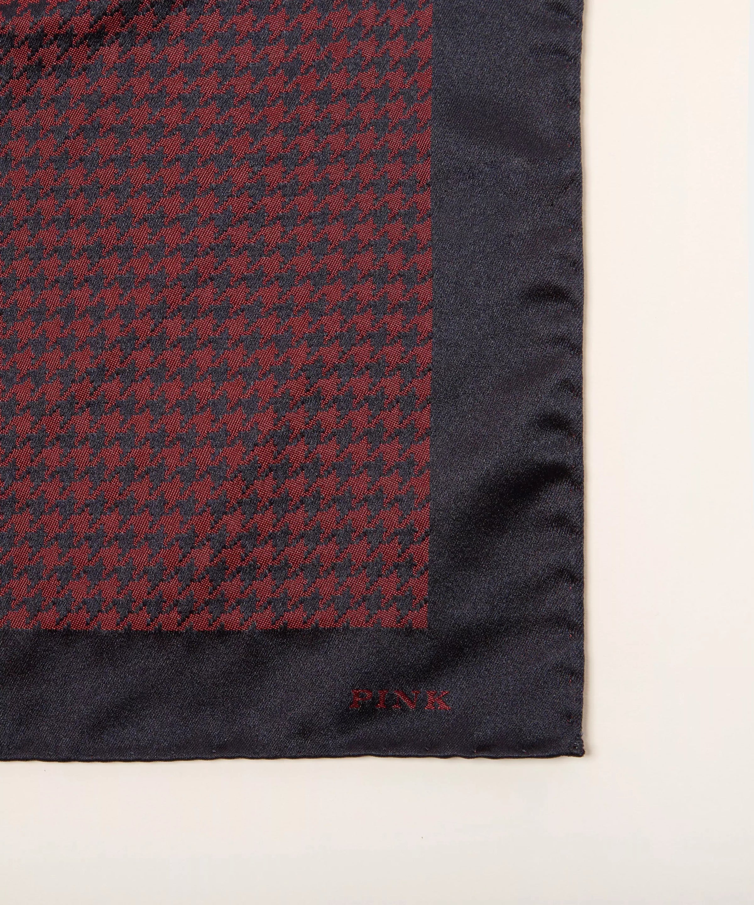 Navy Blue & Red Houndstooth Woven Silk Pocket Square