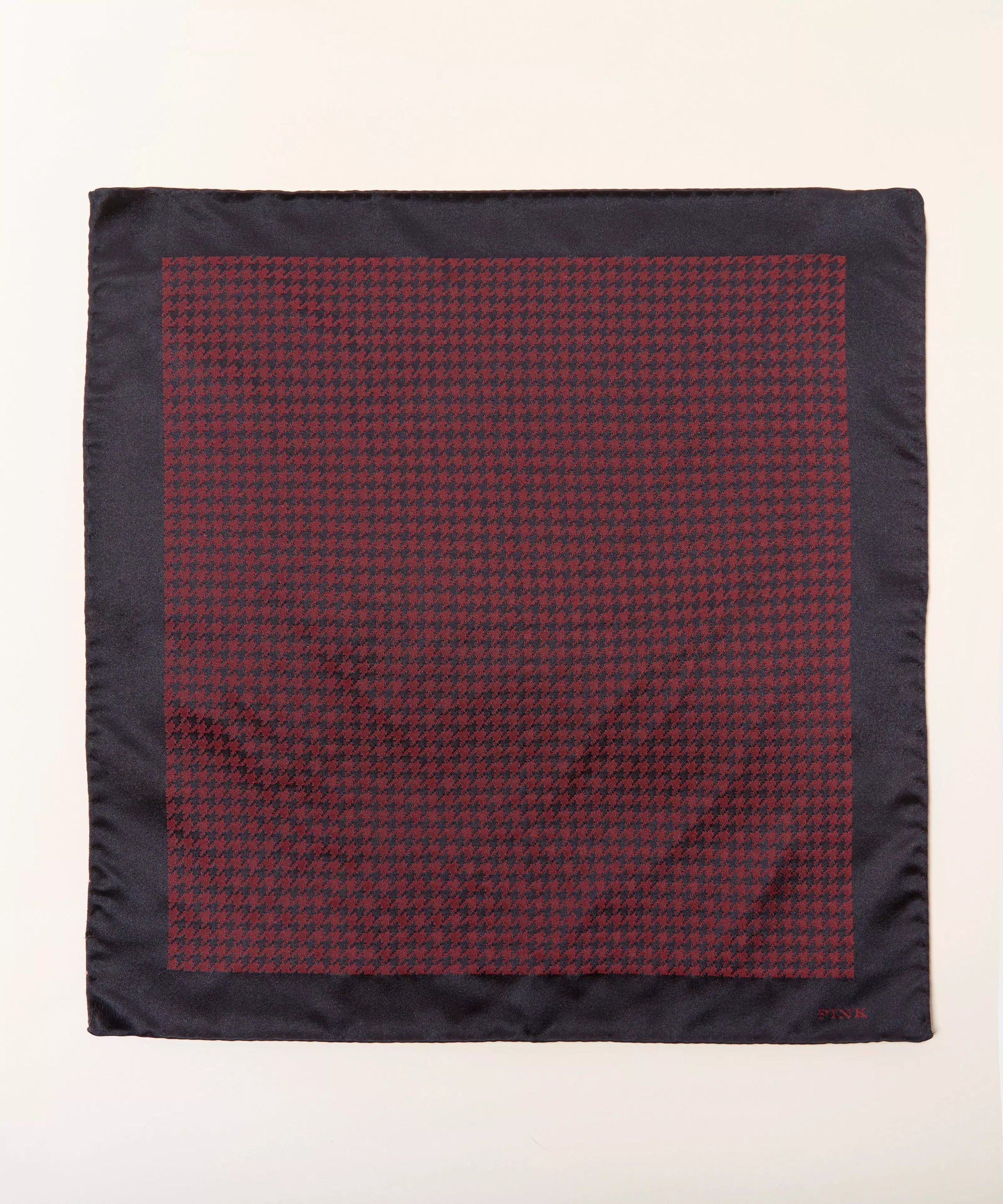 Navy Blue & Red Houndstooth Woven Silk Pocket Square