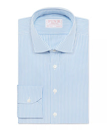 Pale Blue & White Classic Fit Core Poplin Bengal Stripe Formal Shirt