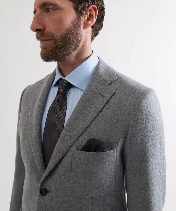 Grey Tailored Fit Merino Wool Unstructured Jacket