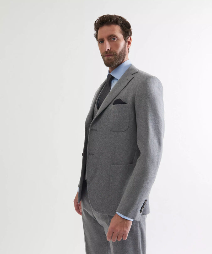 Grey Tailored Fit Merino Wool Unstructured Jacket