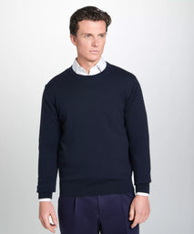 Navy Blue Merino Wool Crew Neck Sweater