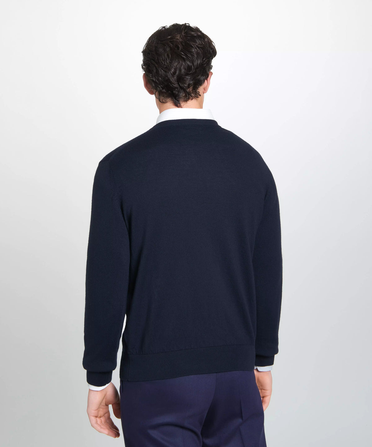 Navy Blue Merino Wool Crew Neck Sweater