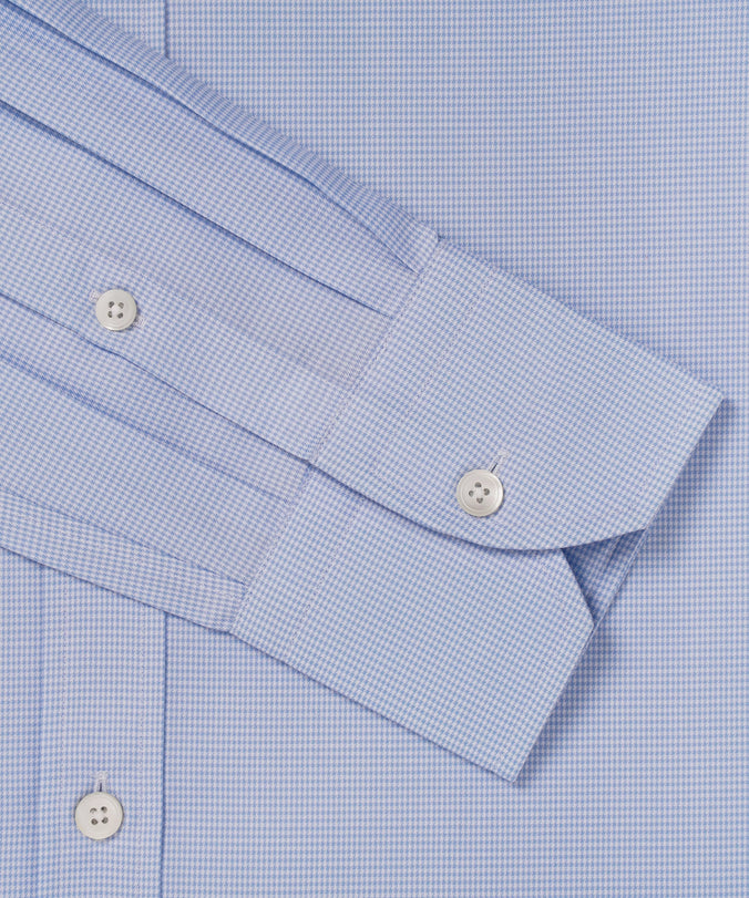 Blue & White Slim Fit Micro Puppytooth Formal Shirt