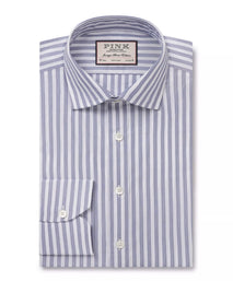 Deep Blue & White Tailored Fit Formal Pillar Stripe Shirt