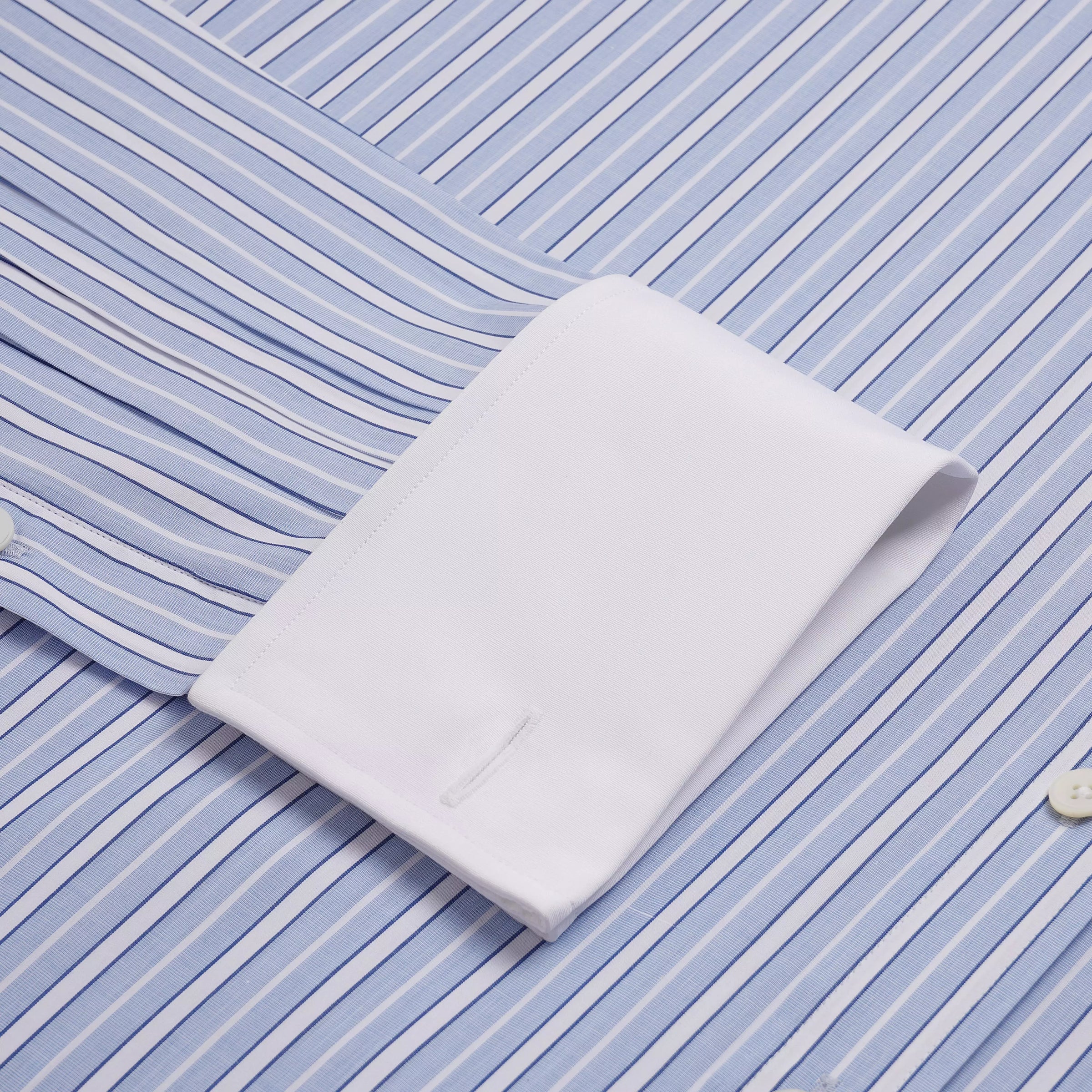Pale Blue & Blue Classic Fit Double Cuff Bloomsbury Stripe Formal Shirt