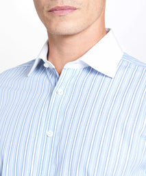 Pale Blue & Blue Classic Fit Double Cuff Bloomsbury Stripe Formal Shirt