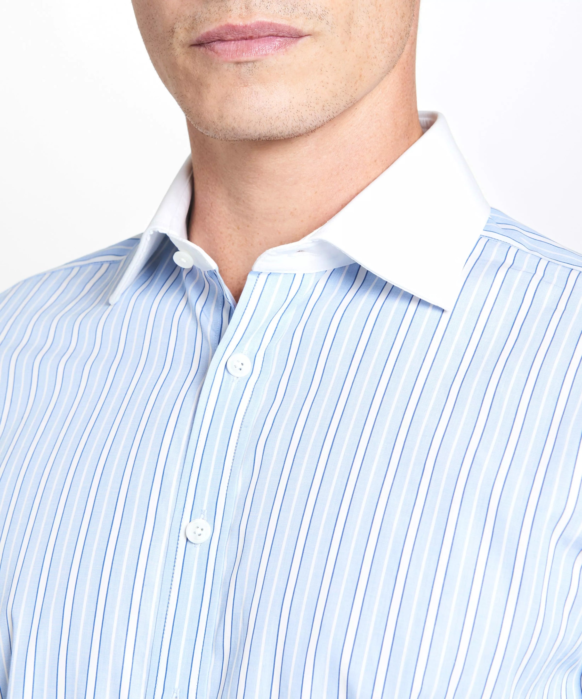 Pale Blue & Blue Classic Fit Double Cuff Bloomsbury Stripe Formal Shirt