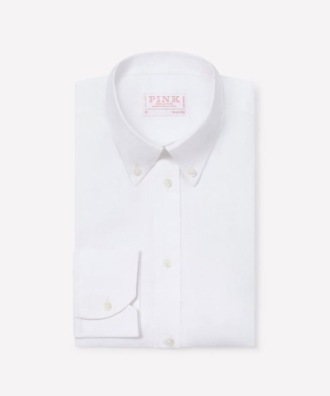 White Tailored Fit Essential Linen Button Down Smart Casual Shirt